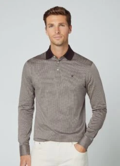 Hackett London SLIM FIT DOGSTOOTH JACQUARD LONG SLEEVE POLO