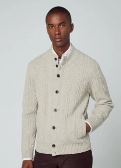 Hackett London HERRINGBONE MERINO WOOL CARDIGAN